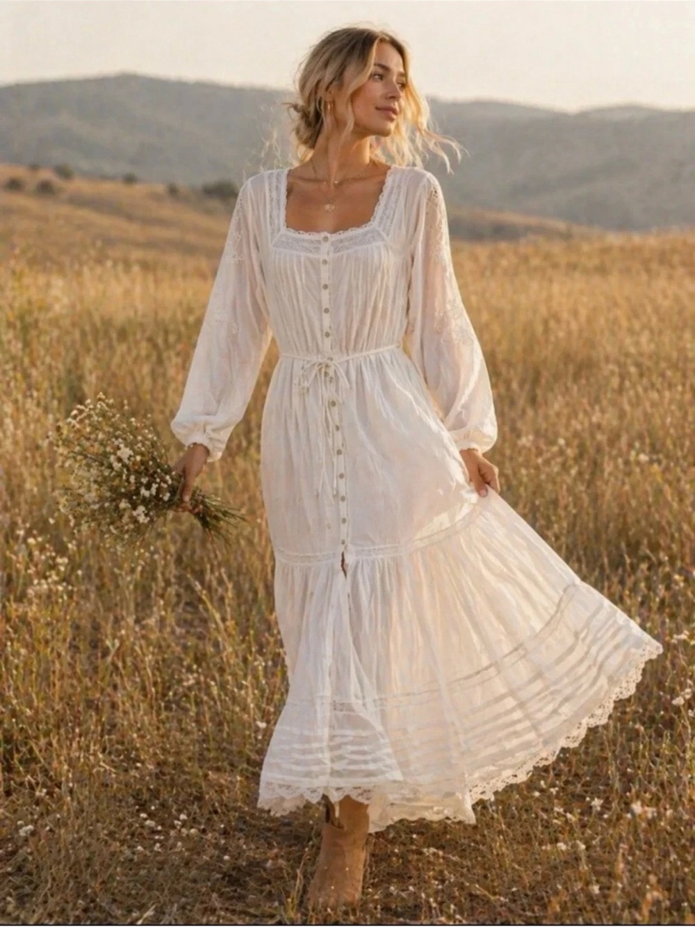 Caroline Constas Cream Boho Lace Maxi Dress